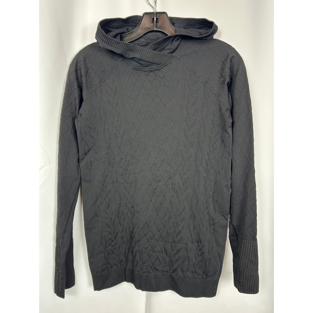 Lululemon Rest Less Hoodie Black Textured Quilted Knit Thumbhole Pullover 6